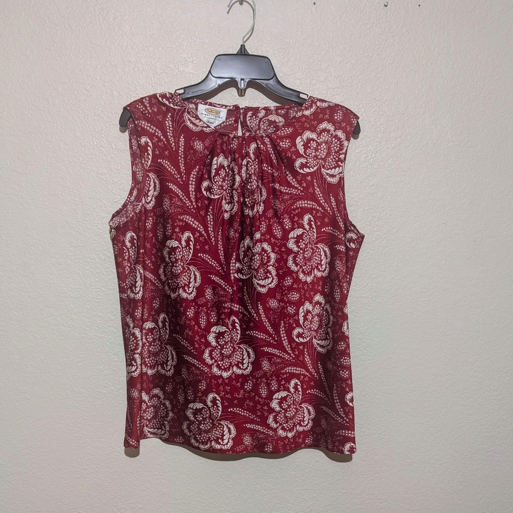 Talbots Red Floral Sleeveless 92%Silk Tank Top